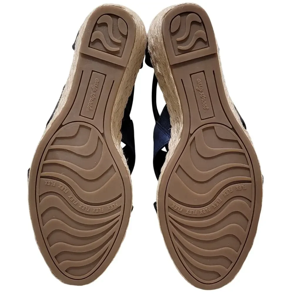 Easy Street Women Tova Caged Espadrille Wedge Sandals Size US 7.5M Navy Blue